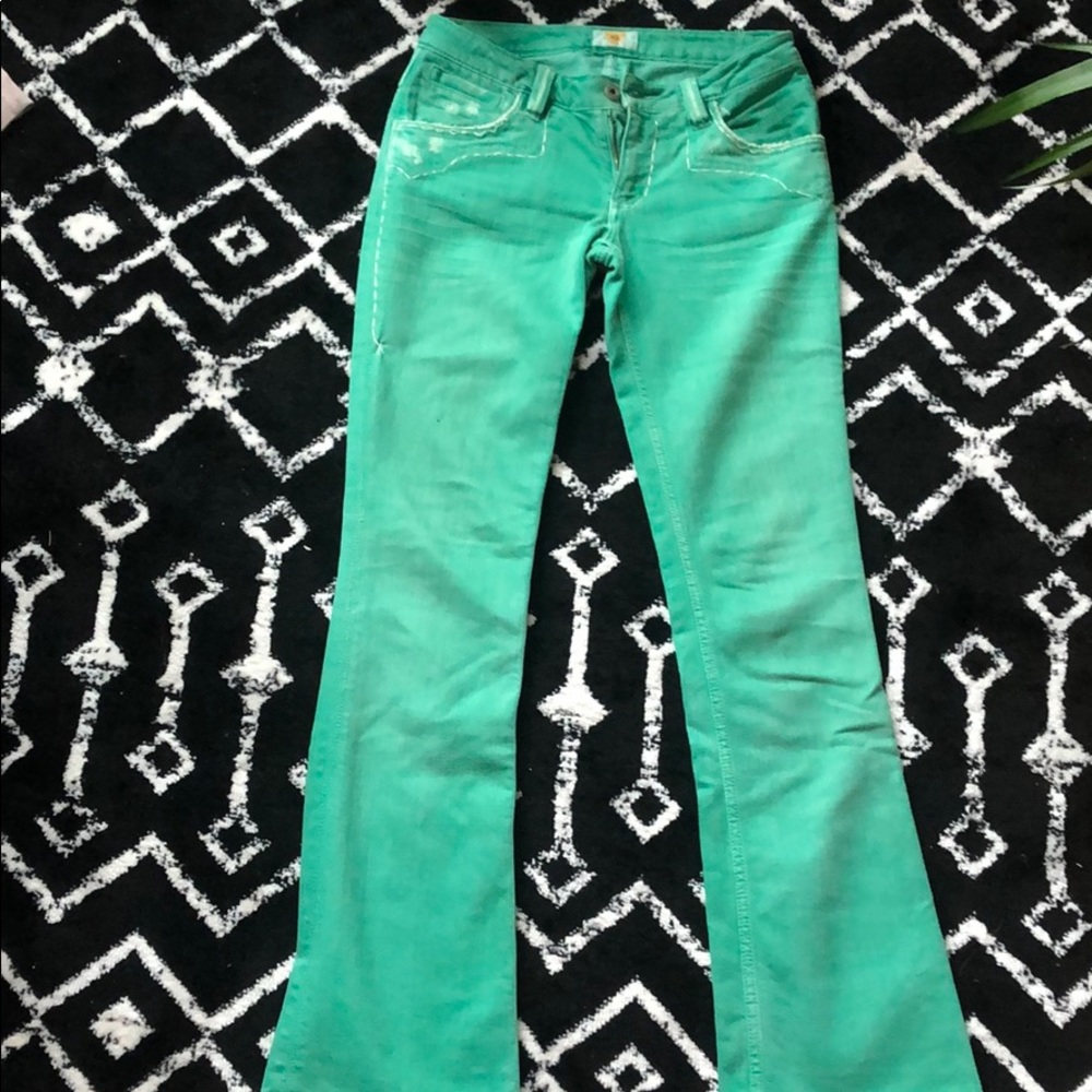 Boho turquoise flare jeans